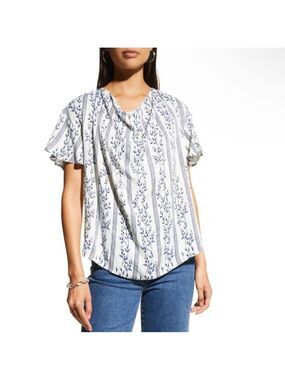 NWT Harshman Despina Blouse Floral Blue Size XS